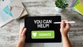 Help and donation button on device screen. Royalty Free Stock Photo