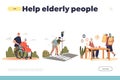 Help eldery people concept of landing page with young volunteers taking care of senior retired Royalty Free Stock Photo