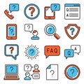 Help and FAQ Question Icons Set on White Background. Line Style Vector Royalty Free Stock Photo