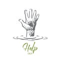 Help, hand, human, friendship, support concept. Hand drawn isolated vector.