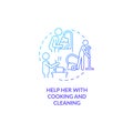Help her with cooking and cleaning blue gradient concept icon
