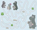 Help the hippopotamus find the pathway to children. Logic Game for kids. Entry and exit. Funny Labyrinth with solution.