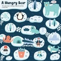 Help a hungry bear to find a tasty fish. Funny labyrinth game