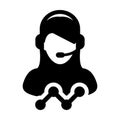 Help icon vector female data support customer service person profile avatar with headphone and line graph for online assistant in
