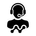 Help icon vector male data support customer service person profile avatar with headphone and line graph for online assistant