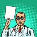 Help information skeptical male doctor. Medicine and health