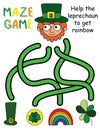 Help the leprechaun to get rainbow - maze game stock vector illustration