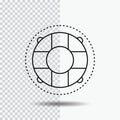 Help, life, lifebuoy, lifesaver, preserver Line Icon on Transparent Background. Black Icon Vector Illustration