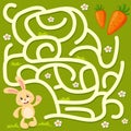 Help little bunny find path to carrot. Labyrinth. Maze game for kids