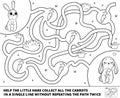 Help the little hare collect all the carrots in a single line without repeating the path twice. Coloring maze or labyrinth game