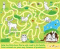 Help the little hare find a safe road to his family. Color animals on your way. Beware of predators! Coloring maze or labyrinth Royalty Free Stock Photo