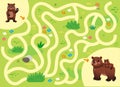 Help the little lost bear find the way to his mom. Color cartoon maze or labyrinth game for preschool children. Puzzle. Tangled