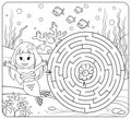 Help mermaid find path to pearl. Labyrinth. Maze game for kids. Coloring page