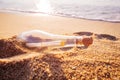 Help message bottle beach Royalty Free Stock Photo