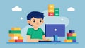 With the help of an online tutorial a child learns how to make their own website using blocks of code.. Vector Royalty Free Stock Photo