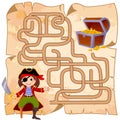 Help pirate find path to treasure chest . Labyrinth. Maze game for kids