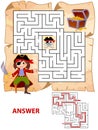 Help pirate find path to treasure chest . Labyrinth. Maze game for kids