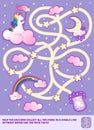 Help the Rainbow Unicorn collect all the stars in a single line without repeating the path twice. Color maze or labyrinth game for