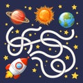 Help rocket find path to Earth. Labyrinth. Maze game for kids