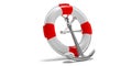 Help, safety on sea concept. Lifebuoy and navy anchor isolated on white background. 3d illustration Royalty Free Stock Photo