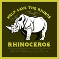 Help save and protect the endangered Rhinos from illegal hunting icon emblem. Royalty Free Stock Photo