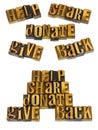 Help share donate give back letterpress