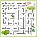 Help Sheep to find the right path to cabbage, grass, sedge. Three entrances, one exit. Answer under the layer. Square Maze Game.