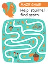 Help squirrel find acorn. Maze game for kids. Vector