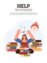 Help students overcome stress before exams banner, flat vector illustration.