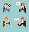 Help Support Listen Overhear Spy Looking Out Corner Idea Cartoon Businessman Character Solution Flat Design Vector