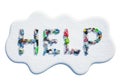 Help text made from colorful objects against white blob isolated on black Royalty Free Stock Photo