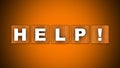 Help! Text Title - Square Wooden Concept - Orange Background - 3D Illustration