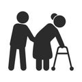 Help to disabled people black icon, care and assistance