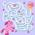 Help unicorn find path to ice cream. Labyrinth. Maze game for kids