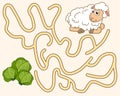 Help the young sheep find the pathway to cabbage. Logic Game for kids. Entry and exit. Labyrinth with solution. Educational maze