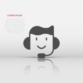 Helpdesk icon in flat style. Headphone vector illustration on white isolated background. Chat operator business concept Royalty Free Stock Photo