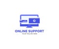 Helpdesk Online Support Information Support Concept logo design. Message, Helpdesk or call center headset vector design.
