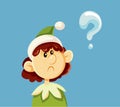 Christmas Elf Asking Questions Vector Cartoon Illustration