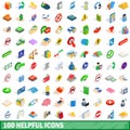 100 helpful icons set, isometric 3d style