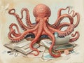 Helpful octopus in office attire tentacles managing a flurry of tasks embodying peak efficiency organization and friendliness