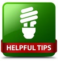 Helpful tips (bulb icon) green square button red ribbon in middle Royalty Free Stock Photo