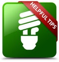 Helpful tips bulb icon green square button Royalty Free Stock Photo