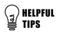 Helpful tips headline. Advice lightbulb illustration. Guidance Vector text. Suggestion graphic. Royalty Free Stock Photo