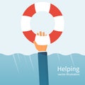 Helping concept. Lifebuoy holding in hand Royalty Free Stock Photo