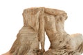 A Helping Hand - ancient worn and broken fragment of a sculpture of two sitting people viewed from back - no heads - one with