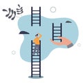 Helping hand, business support to reach career target or help to climb up ladder of success concept.flat  illustration Royalty Free Stock Photo