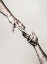 Helping hand concept and international day of peace, support. Helping hand outstretched, isolated arm, salvation. Close Royalty Free Stock Photo