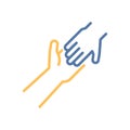 Helping hand icon. Assistance, empathy, support, kindness, help. Vector thin line illustration. Editable stroke Royalty Free Stock Photo