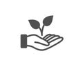 Helping hand icon. Charity gesture sign. Startup plant. Vector