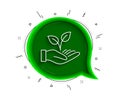 Helping hand line icon. Charity gesture sign. Startup plant. Vector